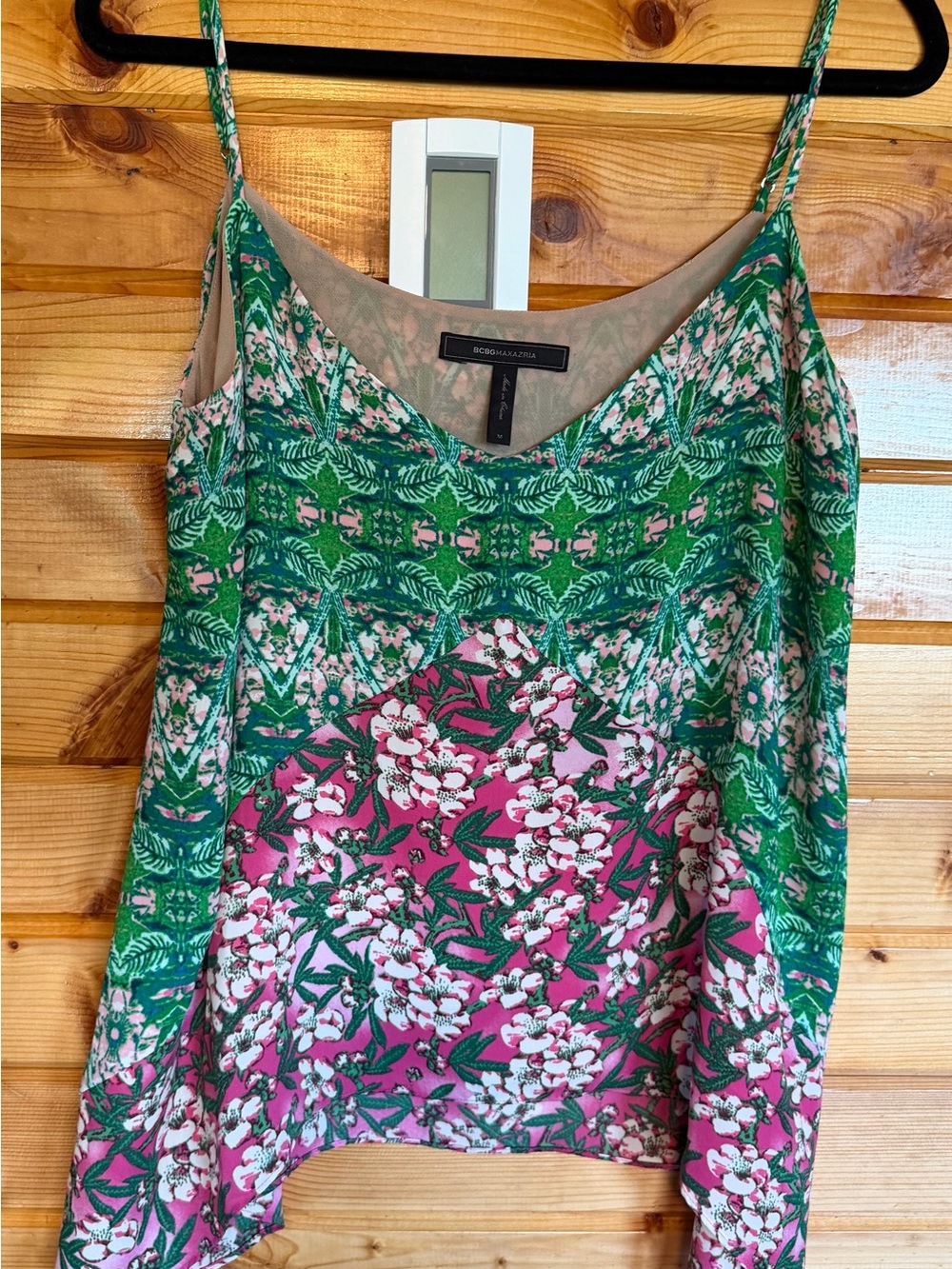 BCBGMaxAzria Green and Pink Floral Camisole